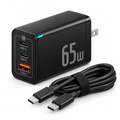 65W Fast Charger with USB-C Cable – 3-Port GaN Fast Charging Adapter