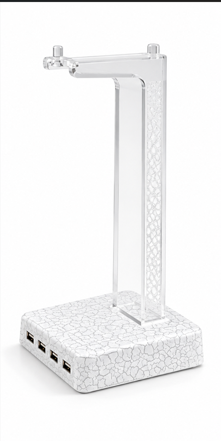 Acrylic Headphone Stand with 4 USB Ports, Desk Gaming Headset Holder