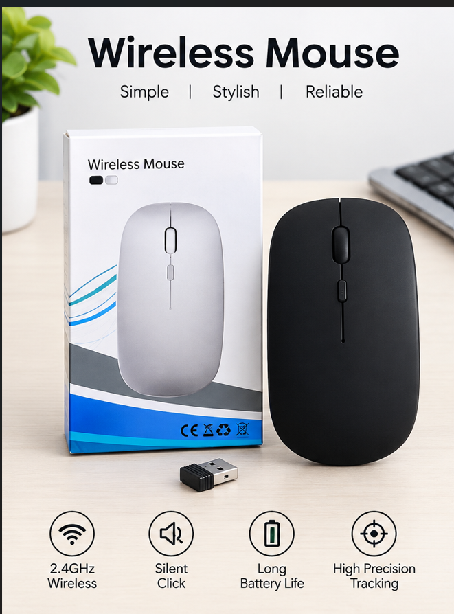 Slim Wireless Mouse, Silent Click 2.4GHz Portable Mouse for Laptop & PC