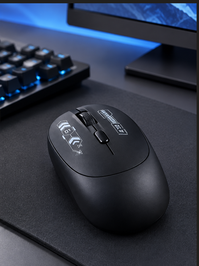 Black Wireless Mouse, 2.4GHz Ergonomic Cyber Design Mouse for Laptop & PC