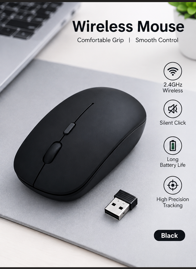 Slim Wireless Mouse, Silent Click 2.4GHz Portable Mouse for Laptop & PC