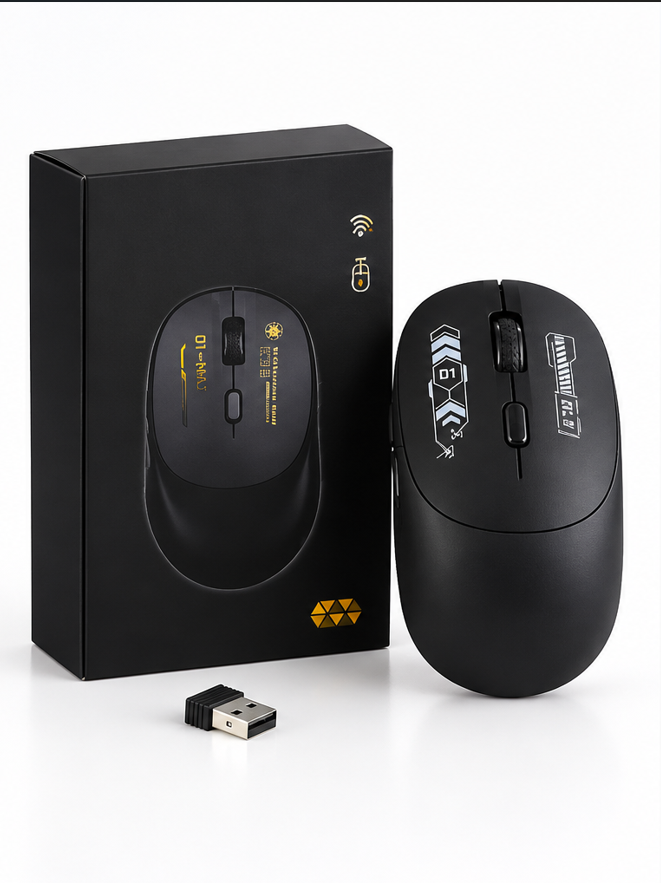 Black Wireless Mouse, 2.4GHz Ergonomic Cyber Design Mouse for Laptop & PC