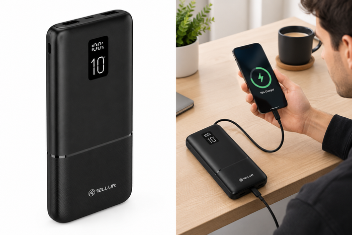 TELLUR Boost Pro 10000mAh Power Bank – 20W PD Fast Charging, QC 3.0 & Digital Display