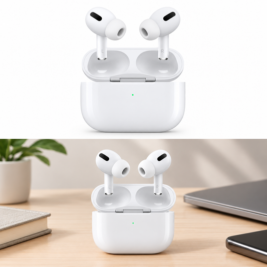 White Bluetooth Earbuds with Noise Cancellation & Charging Case